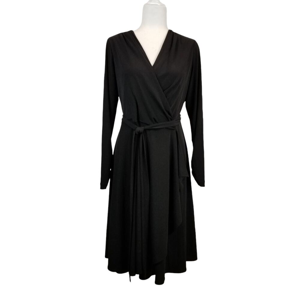 Vicky Tiel Vintage Women's Black Stretch Knit Wrap Dress Size Medium